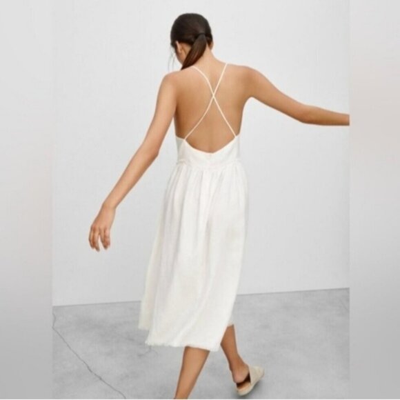 Aritzia Wilfred Hymne Linen Lyocell Criss Cross Back Midi Dress Womens Sz 10 - Picture 2 of 16